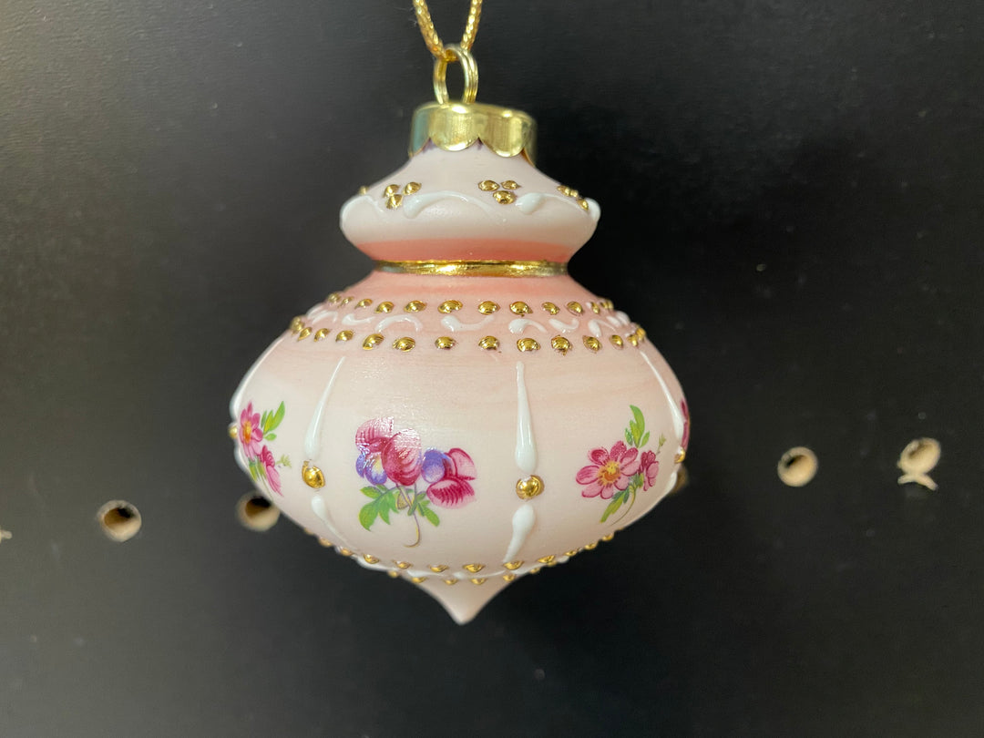 Victorian Pink and Gold Floral Porcelain Ornament