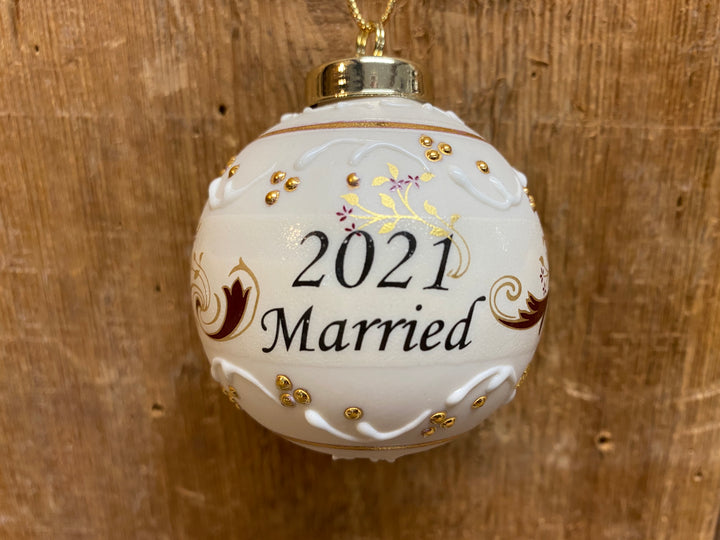 Married 2021 Victorian Burgundy, Ivory and Gold Porcelain Ornament