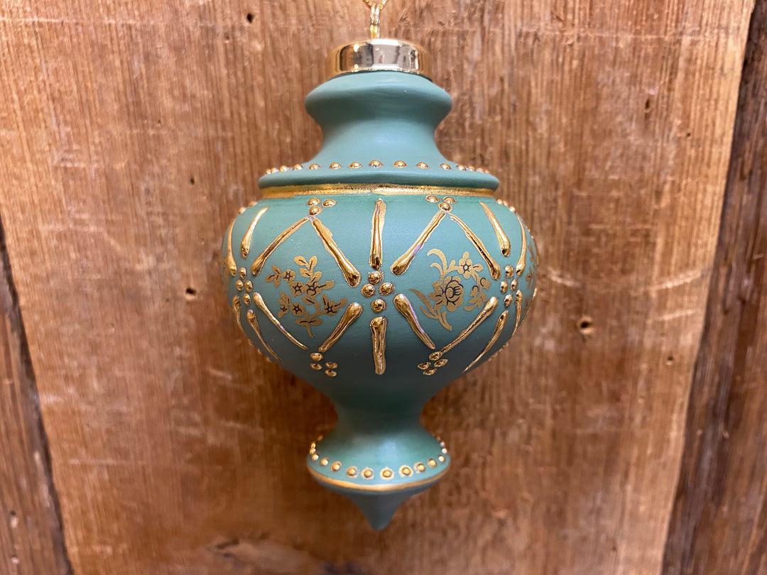 Victorian Green and Gold Porcelain Ornament