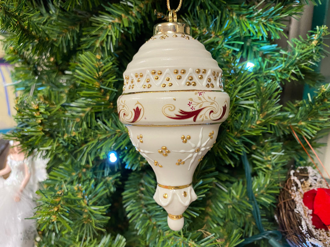Victorian Burgundy, Ivory and Gold Porcelain Ornament, handcrafted Christmas gift, Grande Place, Lancaster County PA