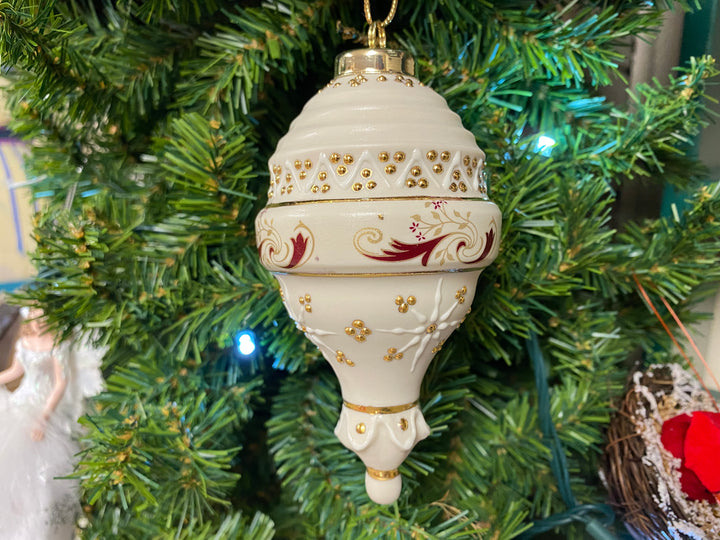 Victorian Burgundy, Ivory and Gold Porcelain Ornament, handcrafted Christmas gift, Grande Place, Lancaster County PA