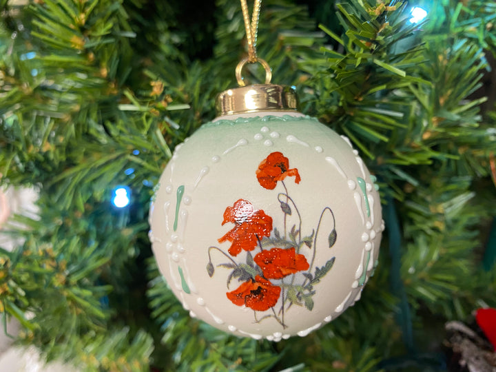 Red Poppies Porcelain Ornament, handcrafted Christmas gift, Grande Place, Lancaster County PA