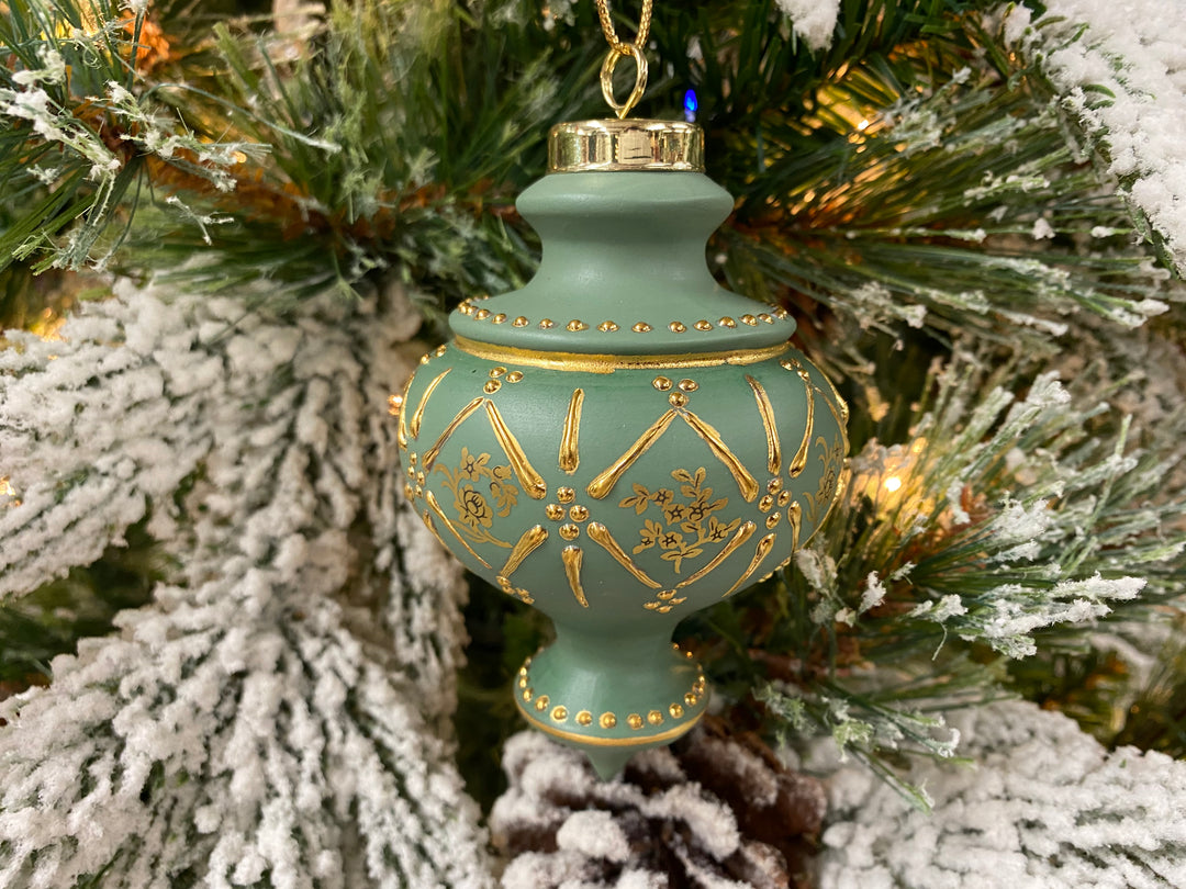Victorian Green and Gold Porcelain Ornament, handcrafted Christmas gift, Grande Place, Lancaster County PA
