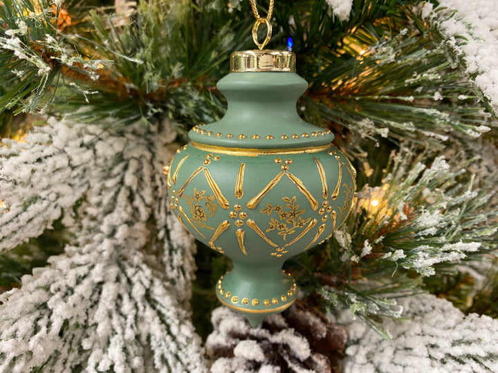 Victorian Green and Gold Porcelain Ornament, handcrafted Christmas gift, Grande Place, Lancaster County PA