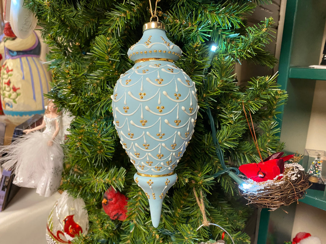 Victorian Powder Blue Porcelain Ornament — Extra Large, handcrafted Christmas gift, Grande Place, Lancaster County PA