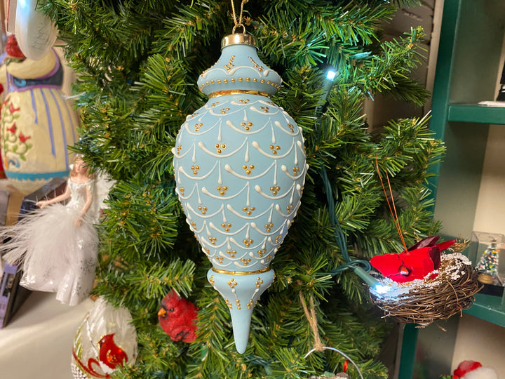 Victorian Powder Blue Porcelain Ornament — Extra Large, handcrafted Christmas gift, Grande Place, Lancaster County PA