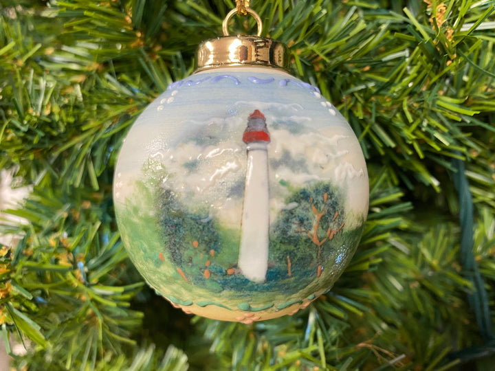 Lighthouse Porcelain Ornament, handcrafted Christmas gift, Grande Place, Lancaster County PA
