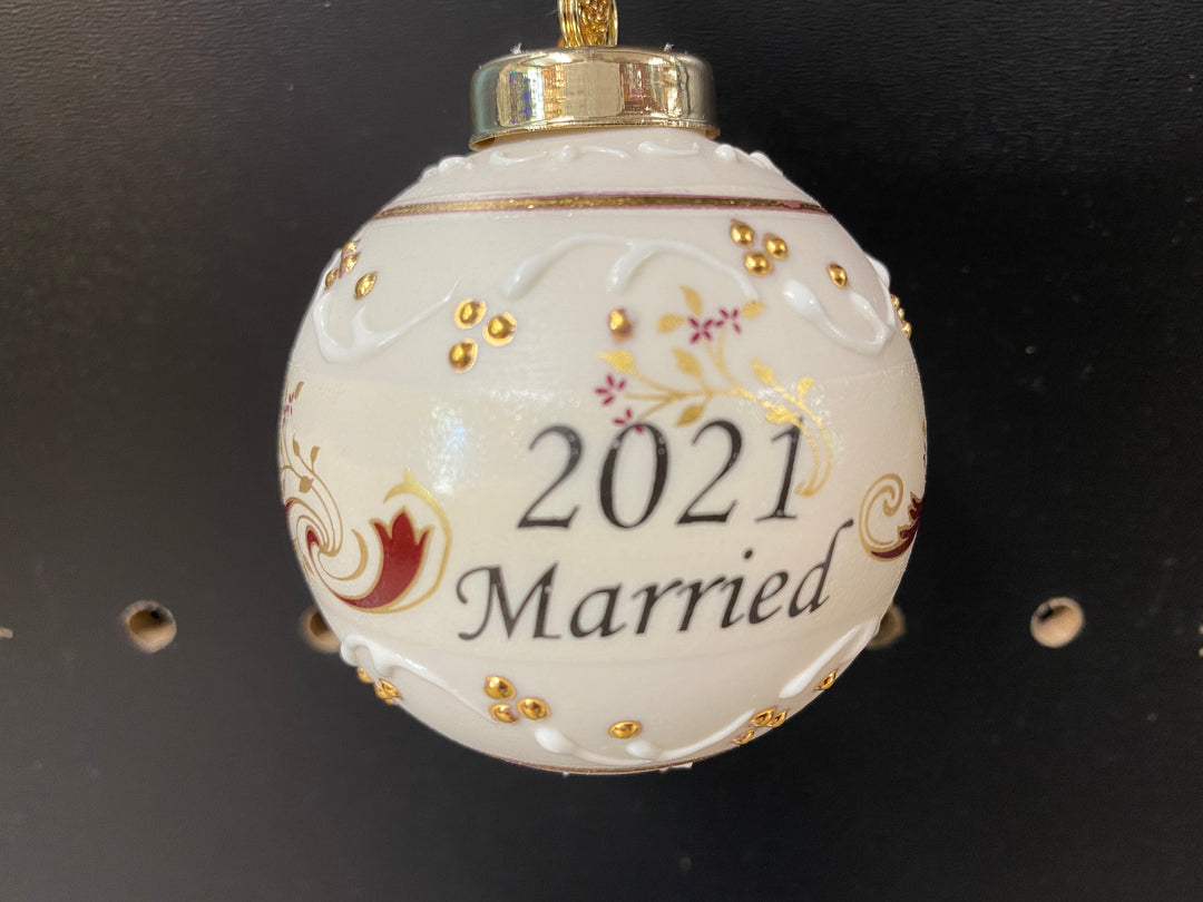 Married 2021 Victorian Burgundy, Ivory and Gold Porcelain Ornament