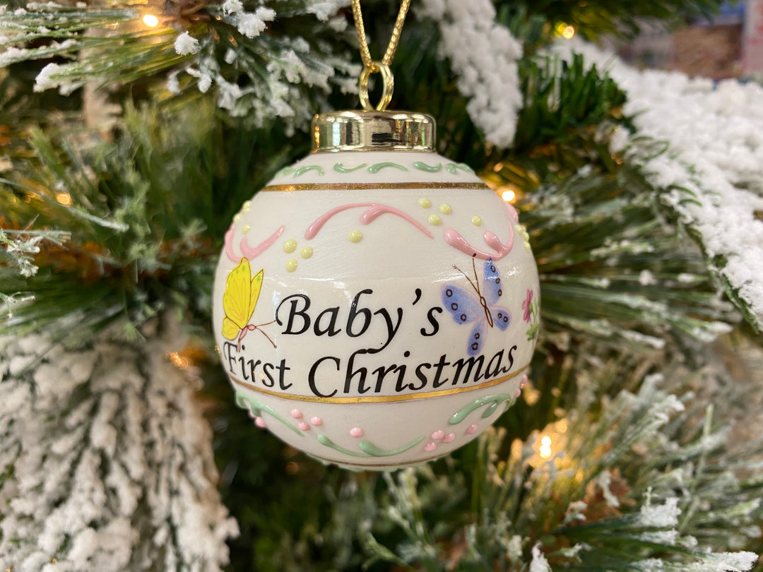 Baby's First Christmas Porcelain Ornament, handcrafted Christmas gift, Grande Place, Lancaster County PA