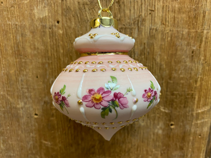 Victorian Pink and Gold Floral Porcelain Ornament