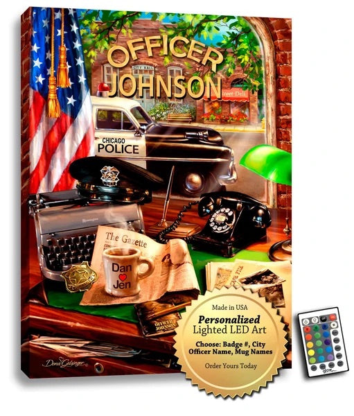 Personalized Lighted LED Art--Police Officer, handcrafted Christmas gift, Grande Place, Lancaster County PA