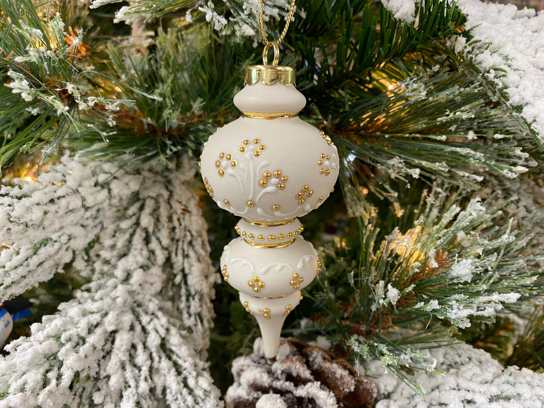 Victorian White and Gold Porcelain Ornament, handcrafted Christmas gift, Grande Place, Lancaster County PA